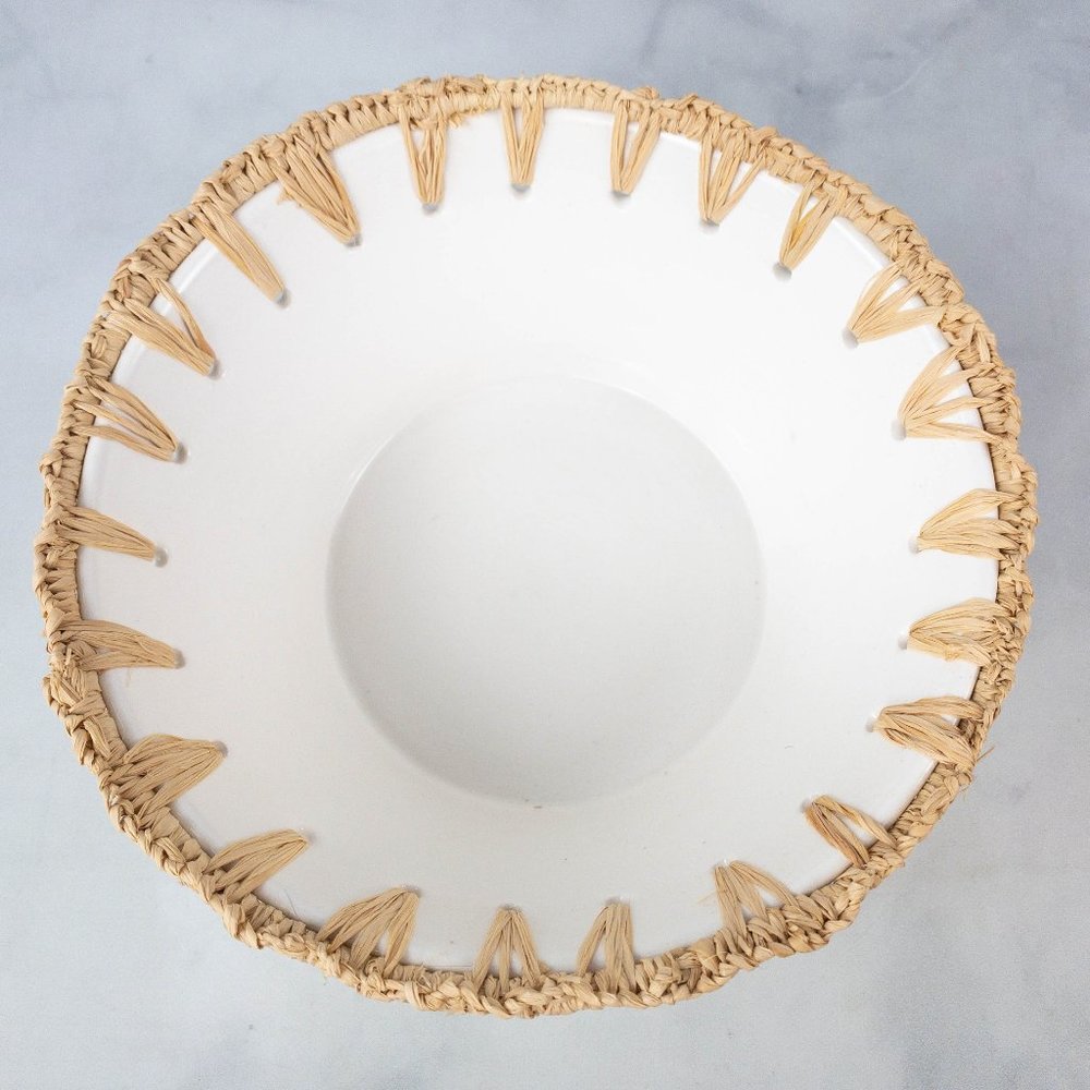Globein Strong Cerame Raffia Woven White Ceramic Bowl